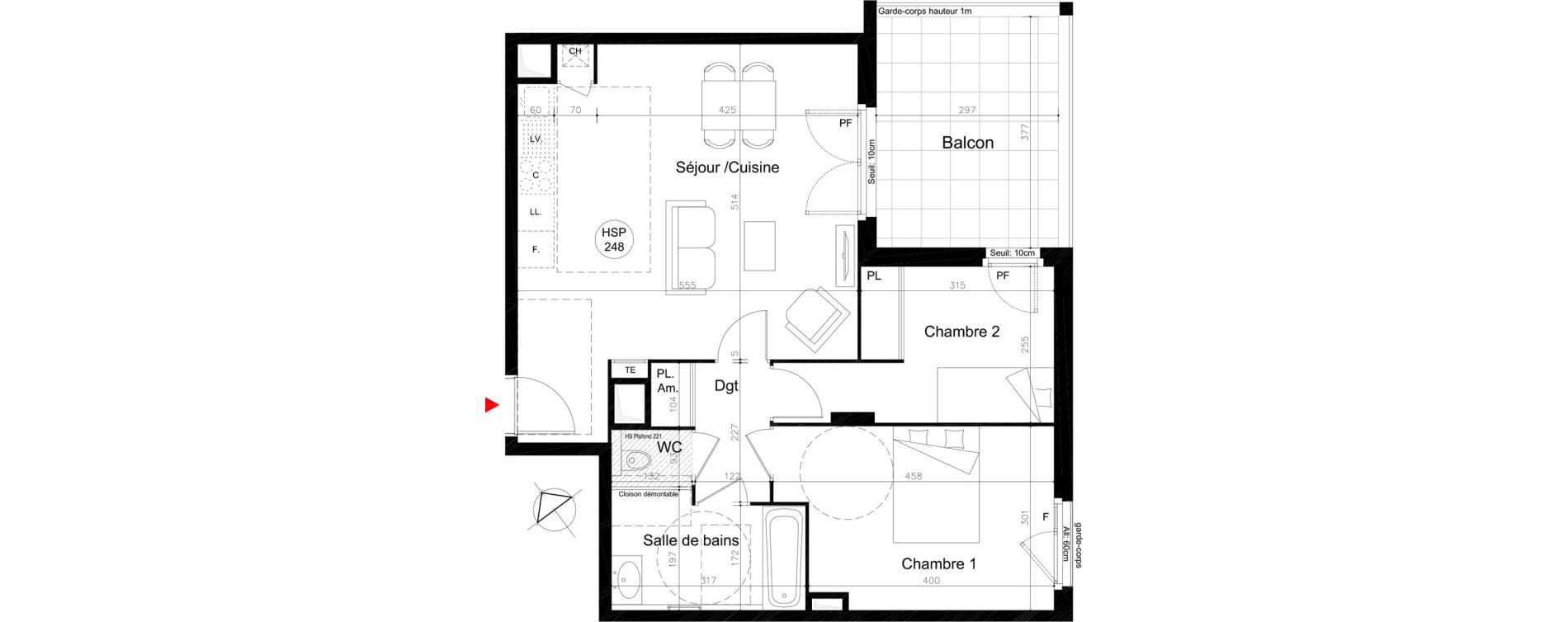 Appartement T3 de 62,40 m2 &agrave; Lyon Mermoz (8eme)