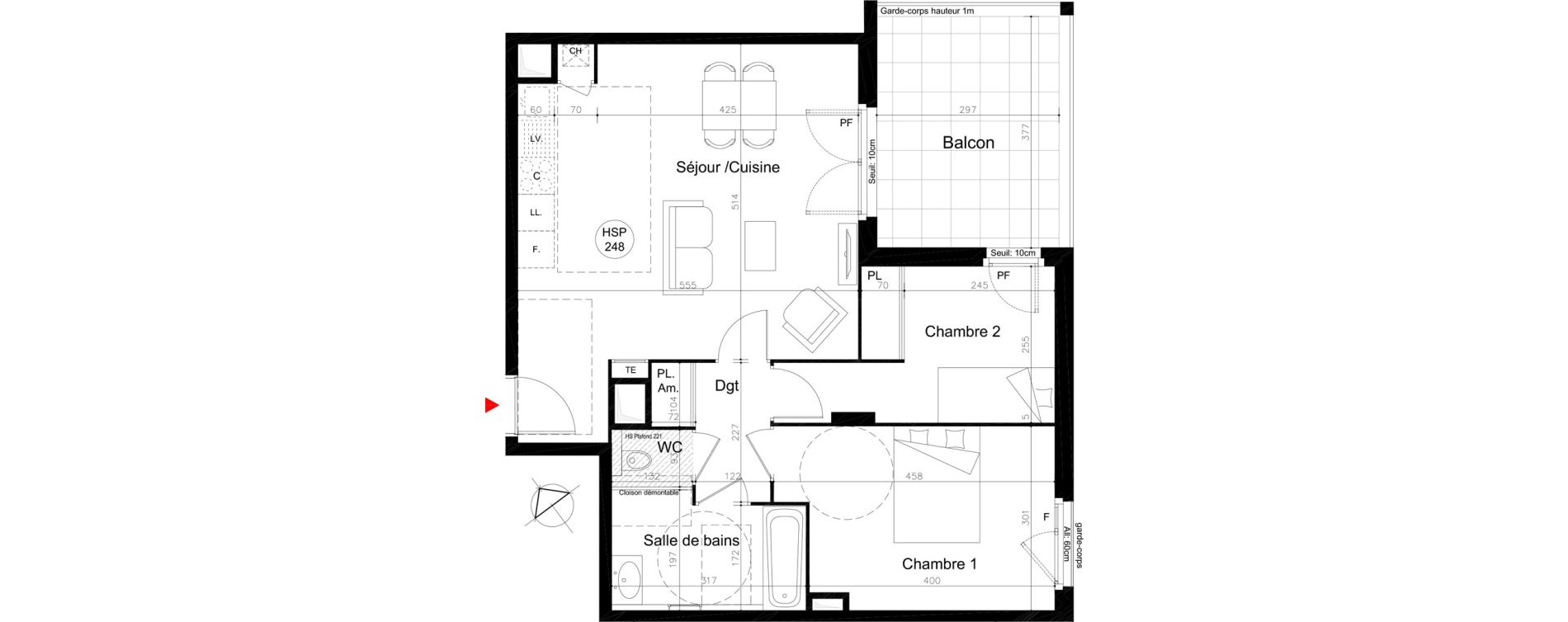 Appartement T3 de 62,40 m2 &agrave; Lyon Mermoz (8eme)