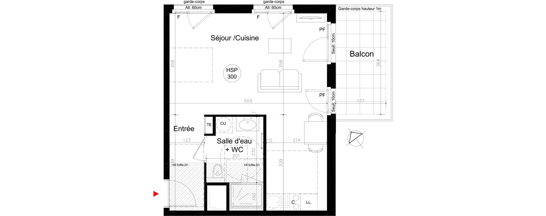 Appartement T1 bis de 36,75 m2 &agrave; Lyon Mermoz (8eme)