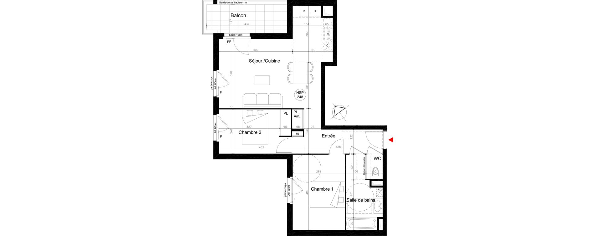 Appartement T3 de 61,90 m2 &agrave; Lyon Mermoz (8eme)