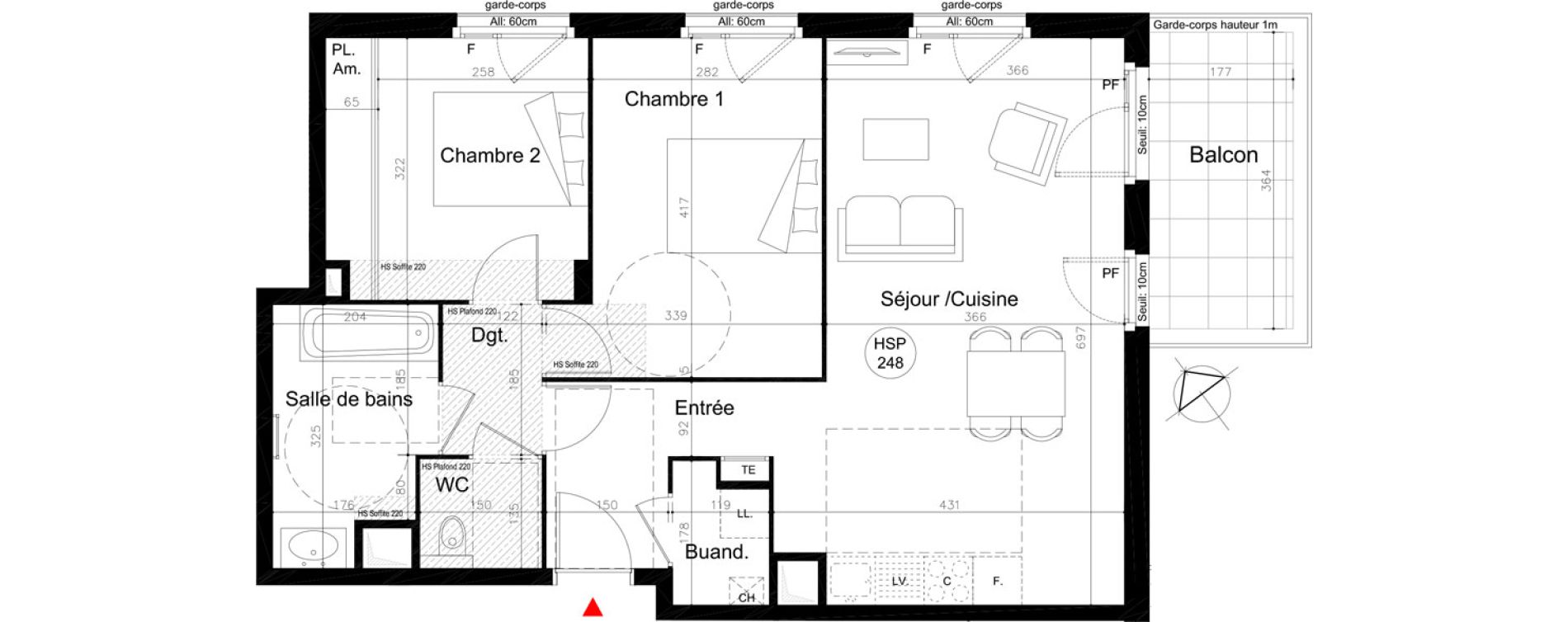 Appartement T3 de 65,70 m2 &agrave; Lyon Mermoz (8eme)