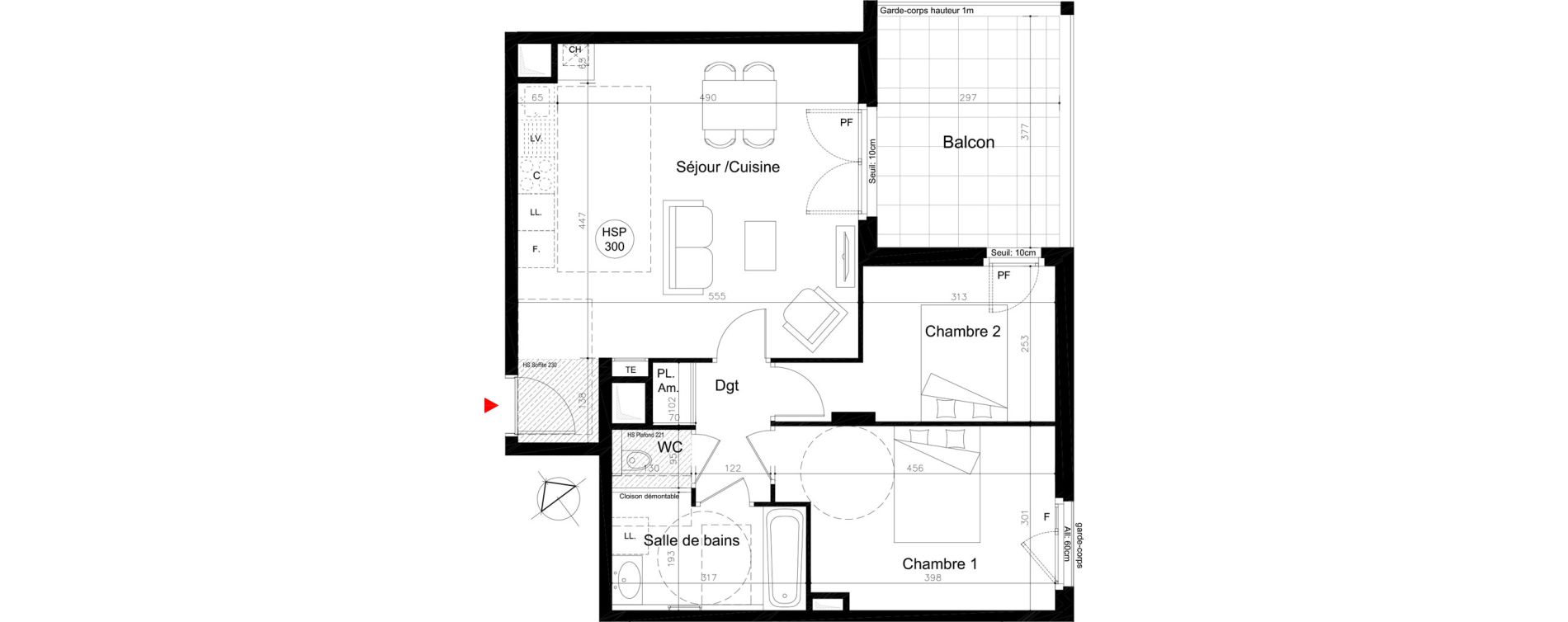 Appartement T3 de 61,80 m2 &agrave; Lyon Mermoz (8eme)