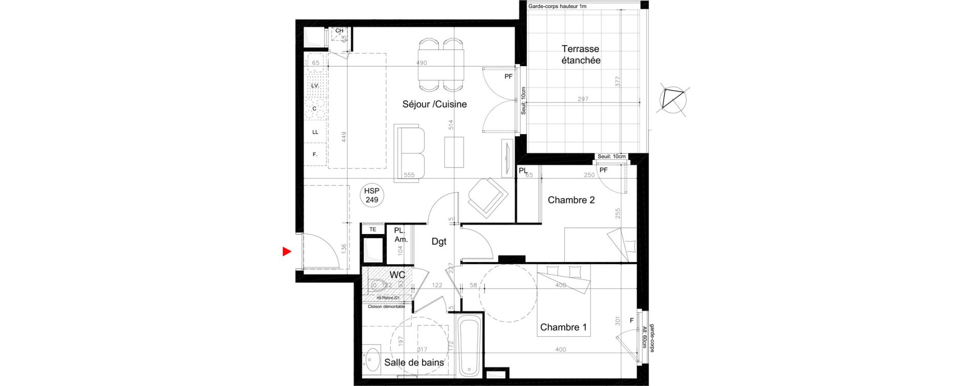 Appartement T3 de 62,00 m2 &agrave; Lyon Mermoz (8eme)