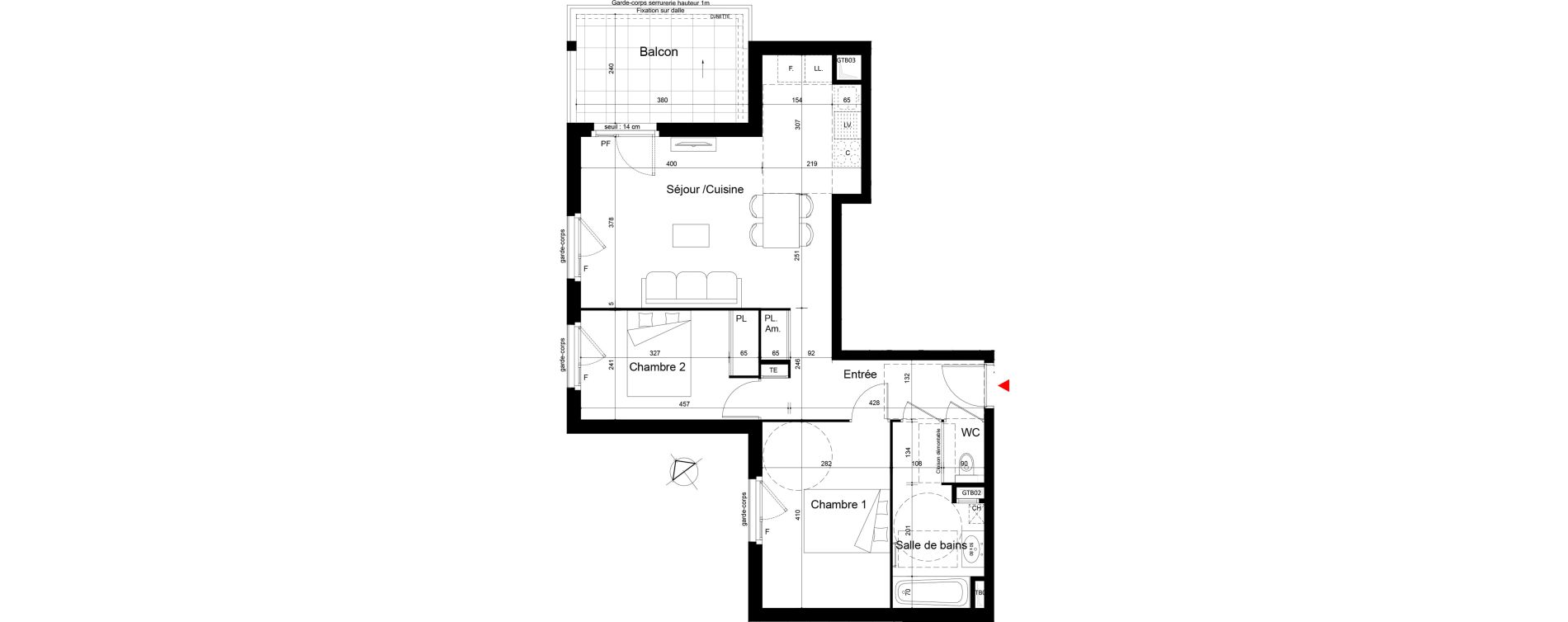 Appartement T3 de 61,90 m2 &agrave; Lyon Mermoz (8eme)