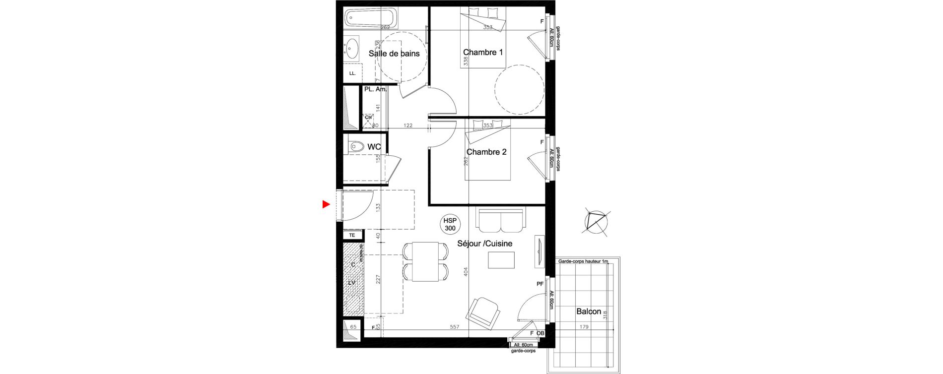 Appartement T3 de 60,25 m2 &agrave; Lyon Mermoz (8eme)