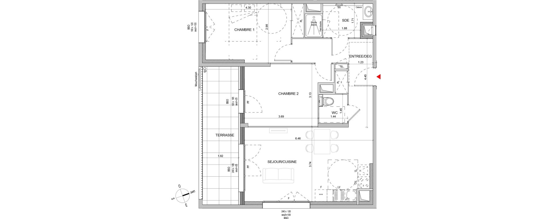 Appartement T3 de 65,97 m2 &agrave; Lyon Gerland (7eme)