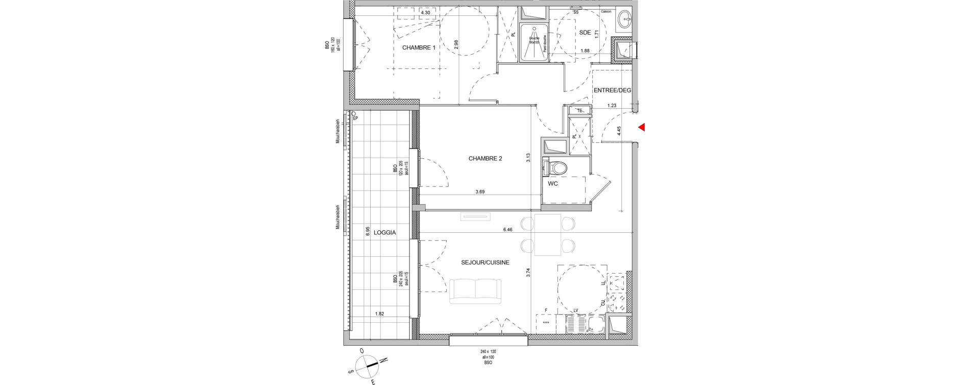Appartement T3 de 66,12 m2 &agrave; Lyon Gerland (7eme)