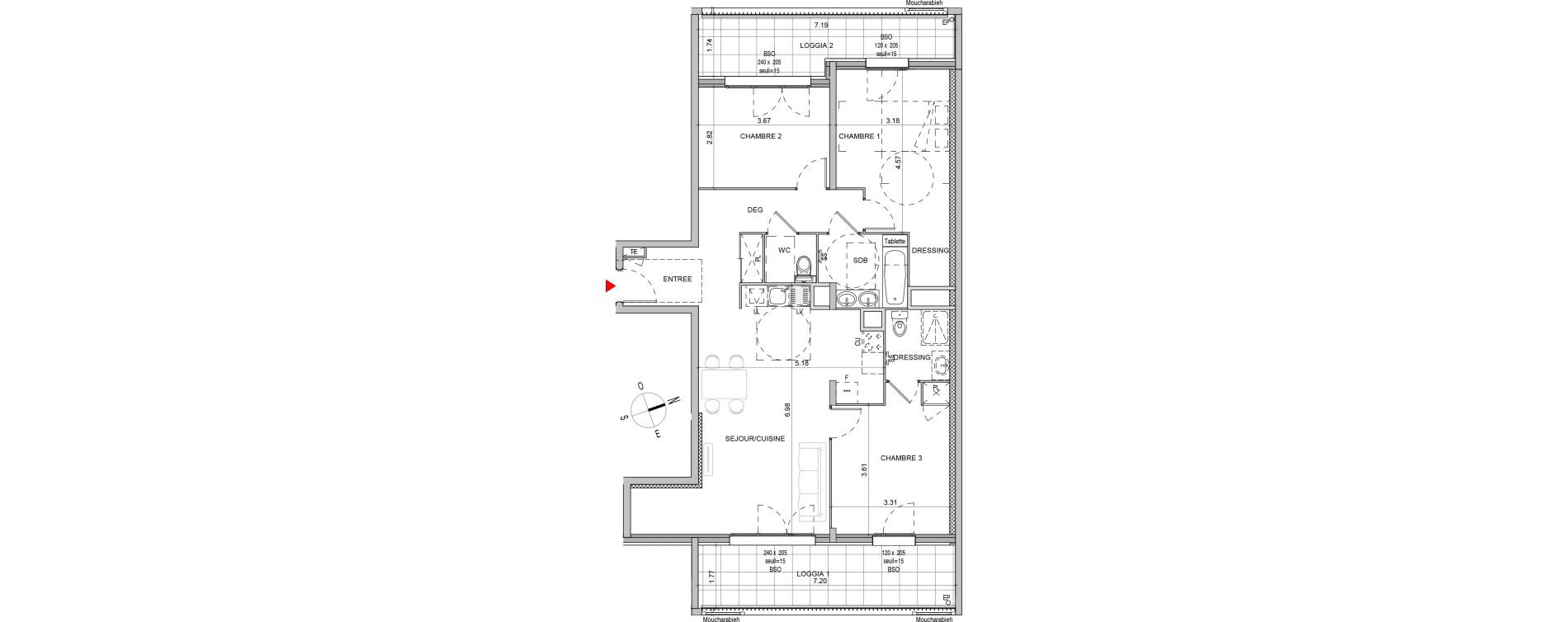 Appartement T4 de 91,35 m2 &agrave; Lyon Gerland (7eme)