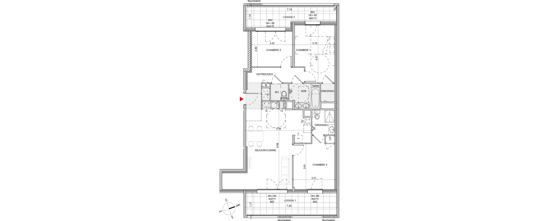 Appartement T4 de 85,66 m2 &agrave; Lyon Gerland (7eme)