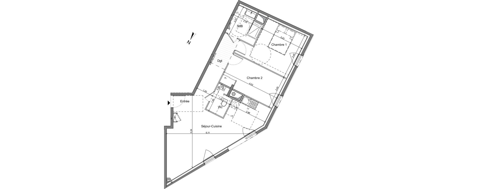 Appartement T3 de 62,84 m2 &agrave; Lyon Feuillat (3eme)