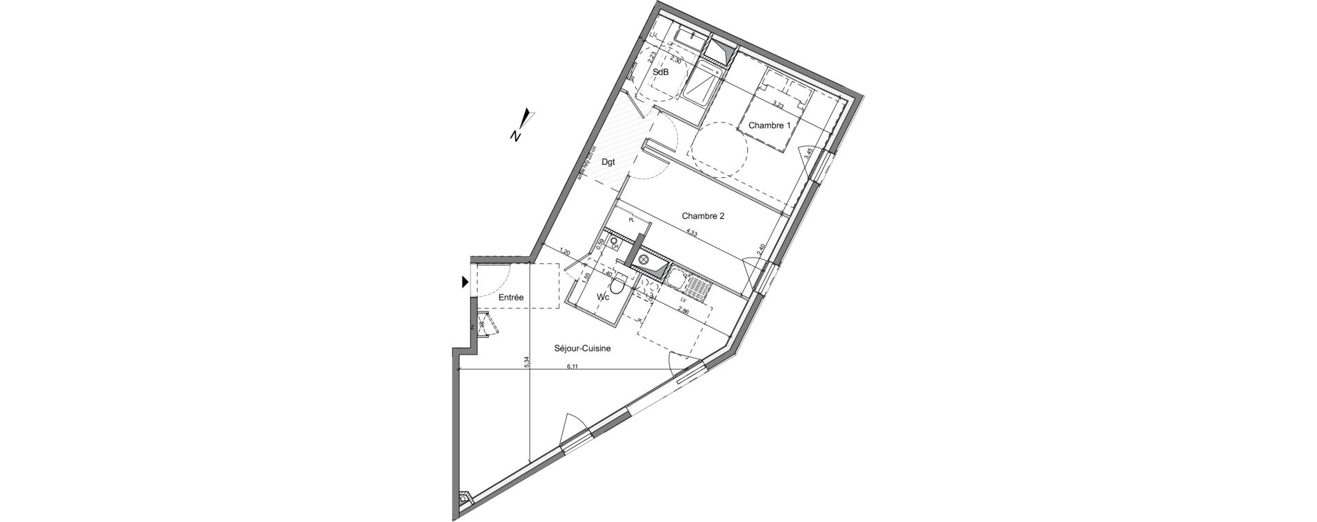 Appartement T3 de 62,62 m2 &agrave; Lyon Feuillat (3eme)