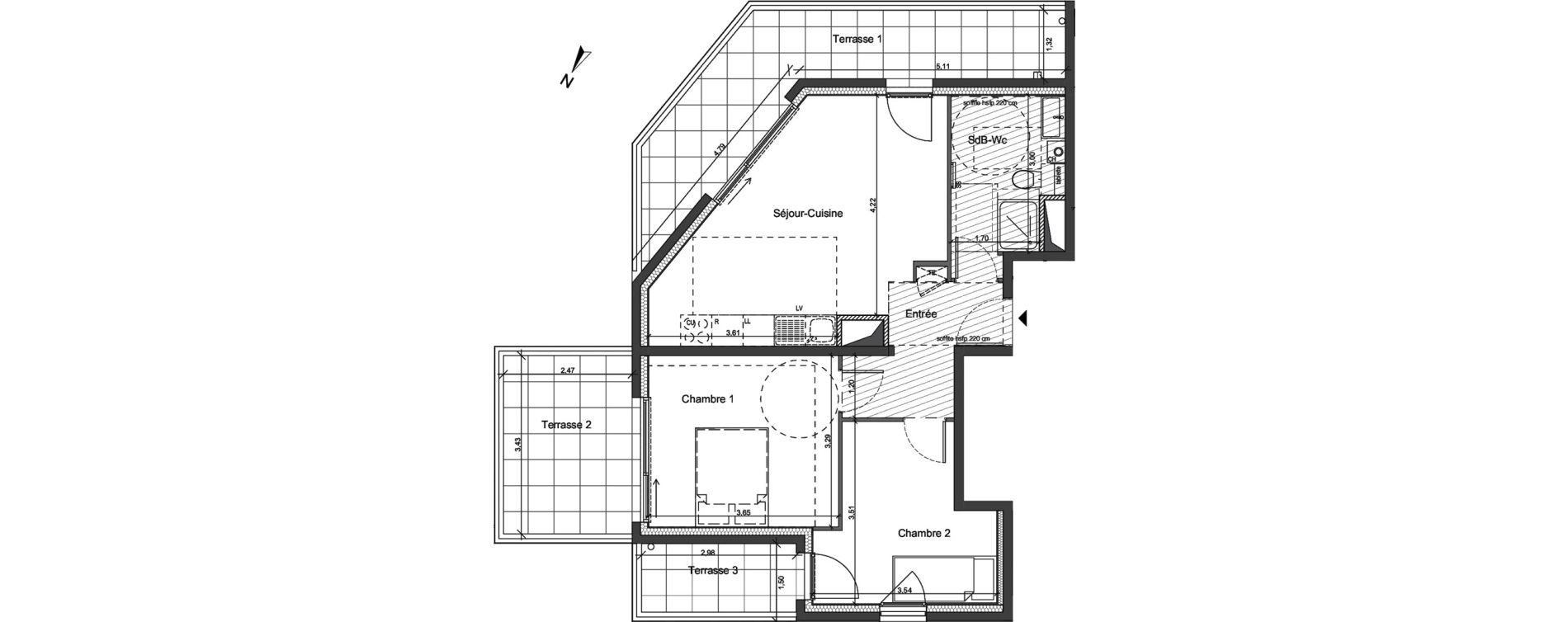 Appartement T2 de 53,55 m2 &agrave; Lyon Feuillat (3eme)