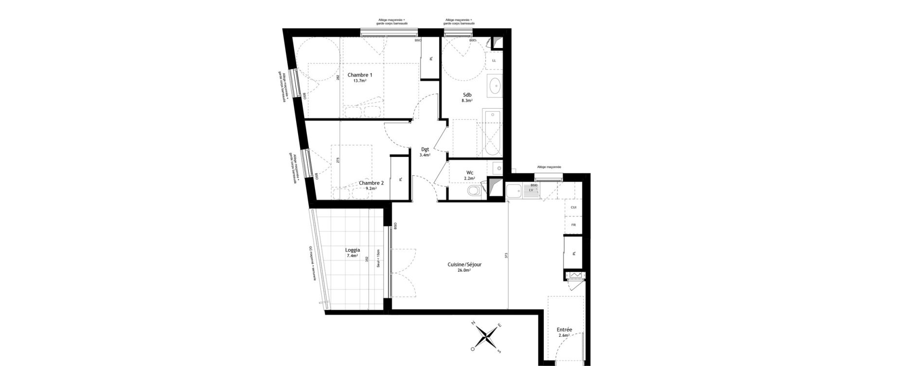 Appartement T3 de 65,40 m2 &agrave; Lyon La plaine (8eme)
