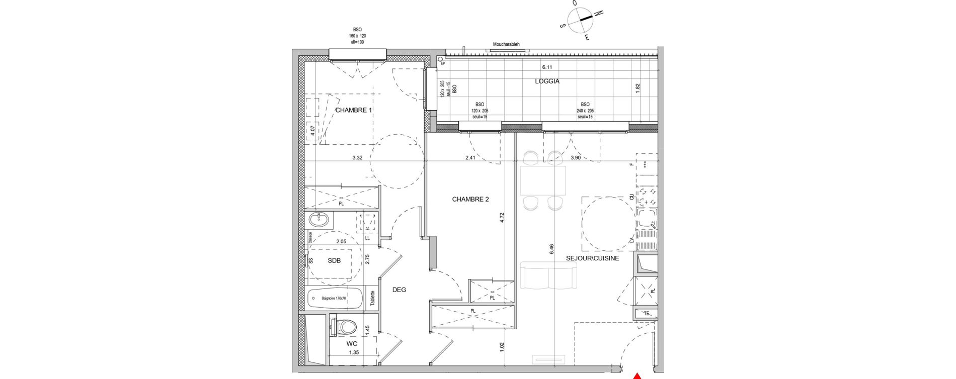 Appartement T3 de 65,89 m2 &agrave; Lyon Girondins (7eme)