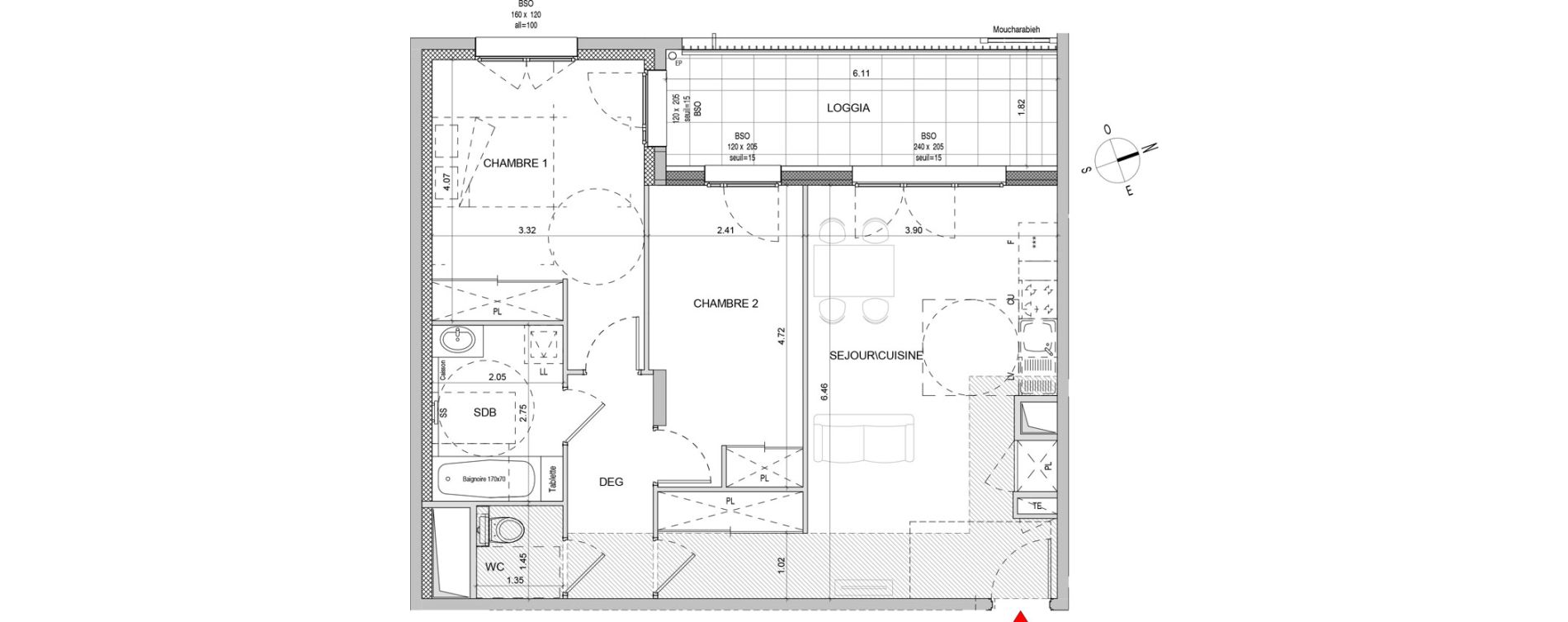 Appartement T3 de 65,89 m2 &agrave; Lyon Girondins (7eme)