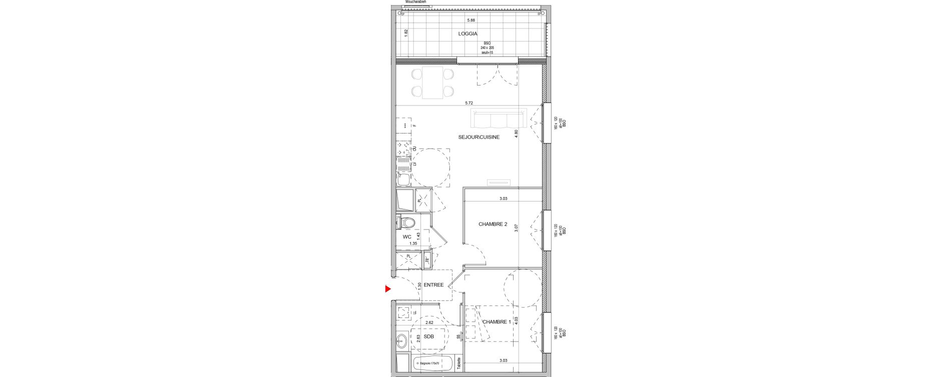 Appartement T3 de 65,86 m2 &agrave; Lyon Girondins (7eme)