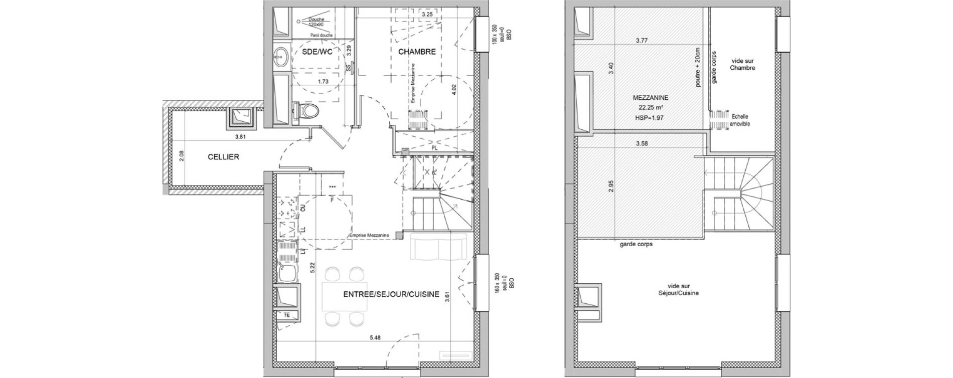 Appartement T2 bis de 75,52 m2 &agrave; Lyon Girondins (7eme)