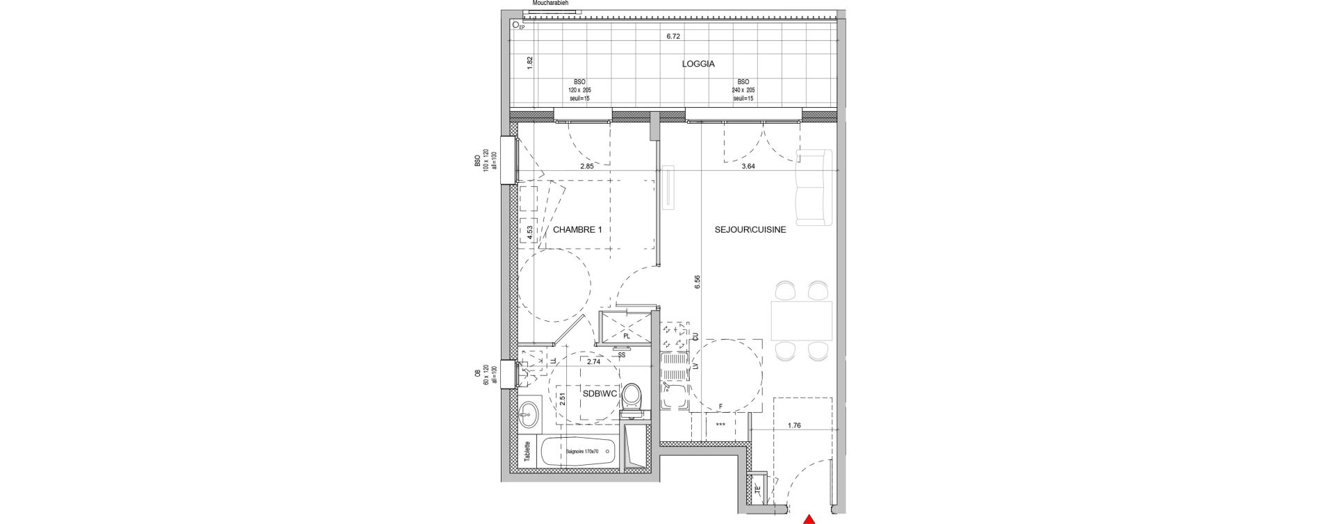 Appartement T2 de 44,82 m2 &agrave; Lyon Girondins (7eme)
