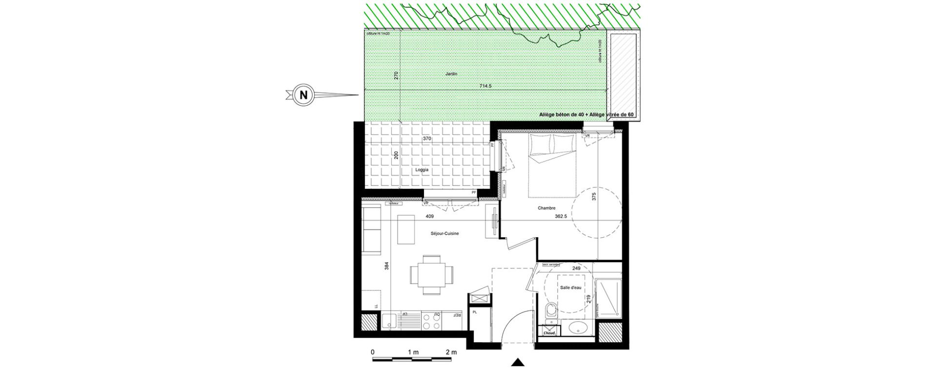 Appartement T2 de 36,91 m2 &agrave; Lyon Villette - maisons neuves (3eme)