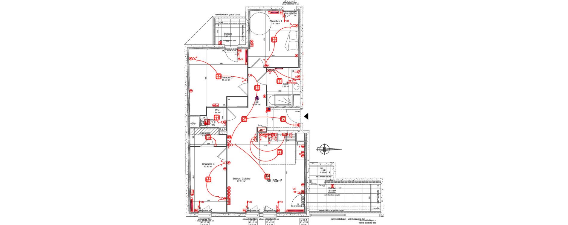 Appartement T4 de 85,50 m2 &agrave; Lyon Villette - maisons neuves (3eme)