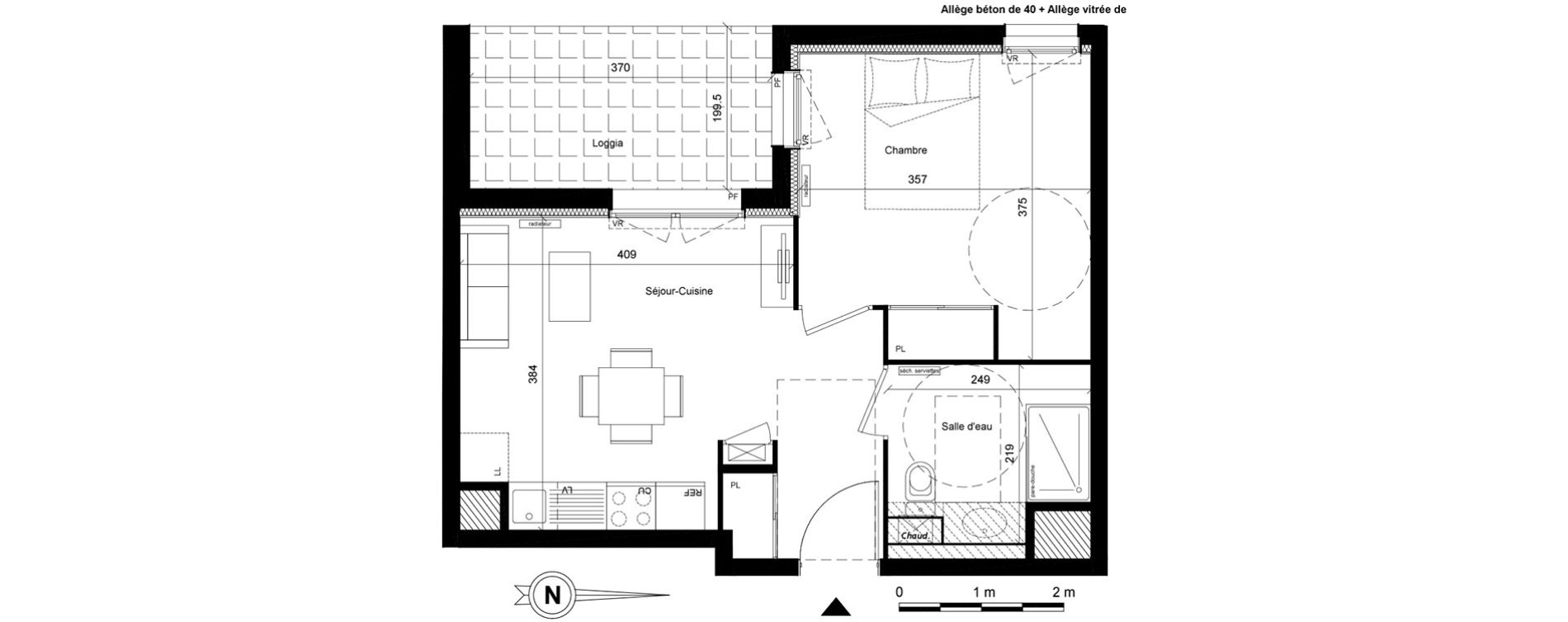 Appartement T2 de 36,91 m2 &agrave; Lyon Villette - maisons neuves (3eme)