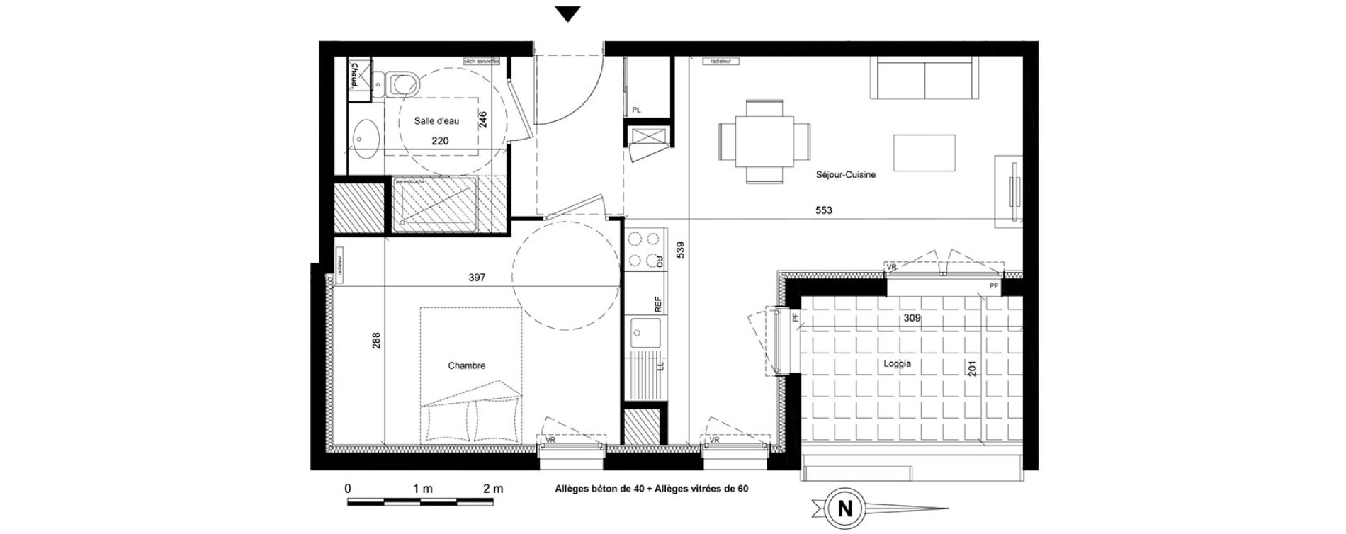Appartement T2 de 41,64 m2 &agrave; Lyon Villette - maisons neuves (3eme)