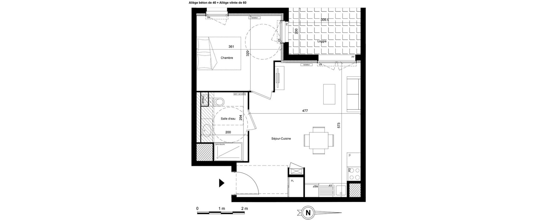 Appartement T2 de 43,11 m2 &agrave; Lyon Villette - maisons neuves (3eme)