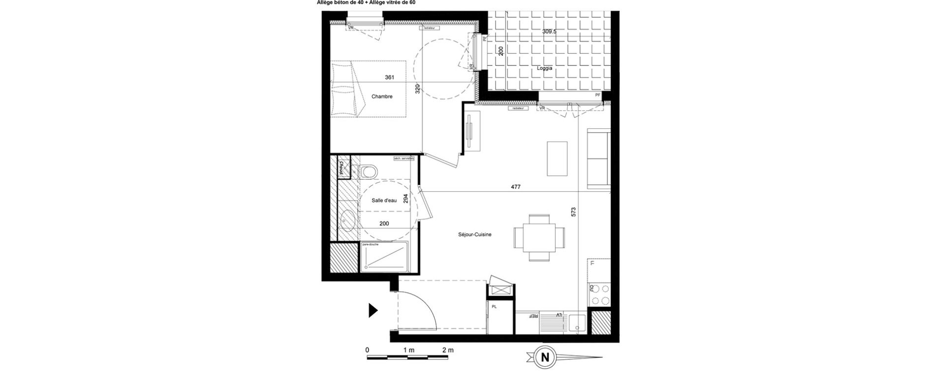Appartement T2 de 43,11 m2 &agrave; Lyon Villette - maisons neuves (3eme)