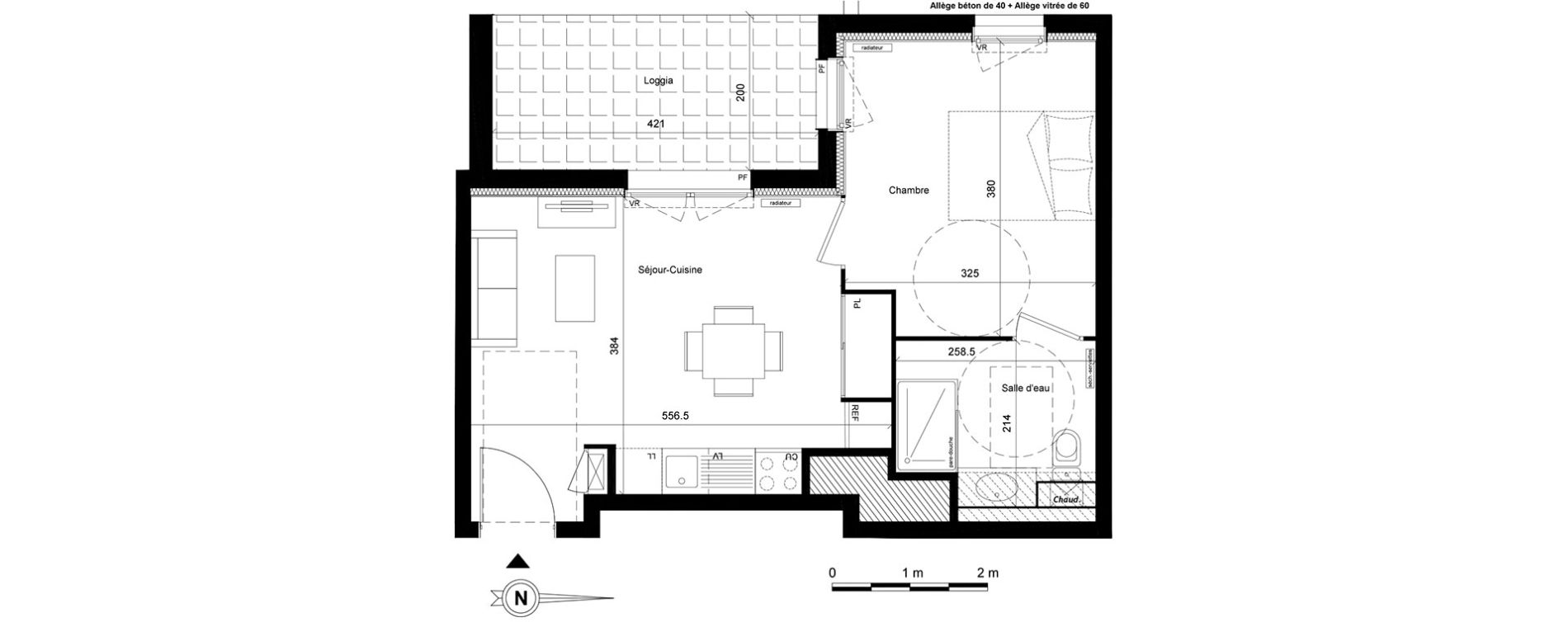 Appartement T2 de 37,06 m2 &agrave; Lyon Villette - maisons neuves (3eme)