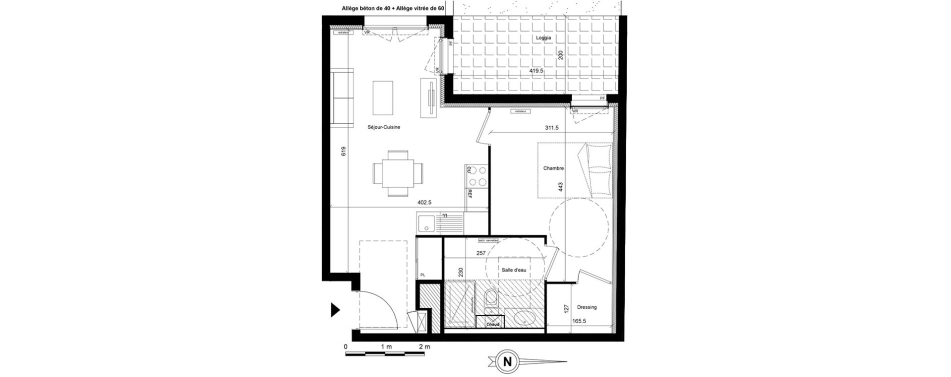 Appartement T2 de 44,18 m2 &agrave; Lyon Villette - maisons neuves (3eme)