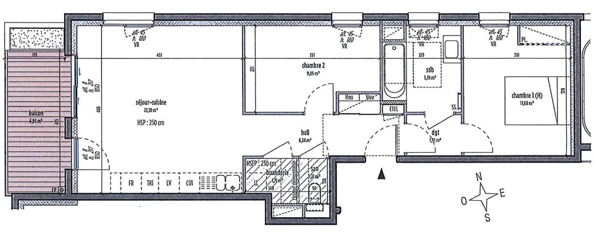 Appartement T3 de 58,71 m2 &agrave; Lyon Gerland (7eme)