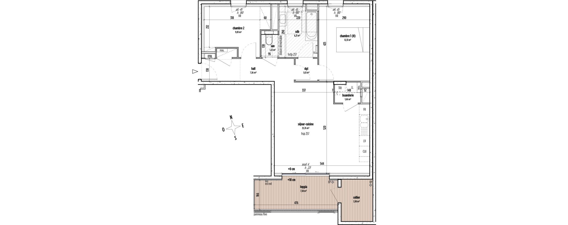Appartement T3 de 65,41 m2 &agrave; Lyon Gerland (7eme)