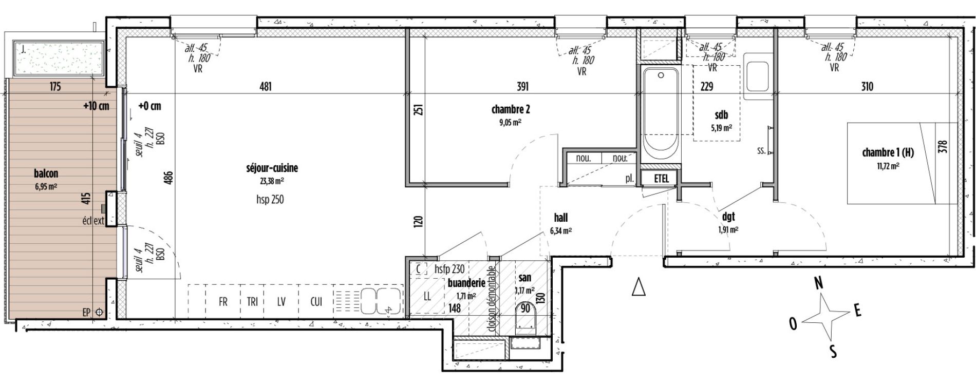 Appartement T3 de 60,46 m2 &agrave; Lyon Gerland (7eme)