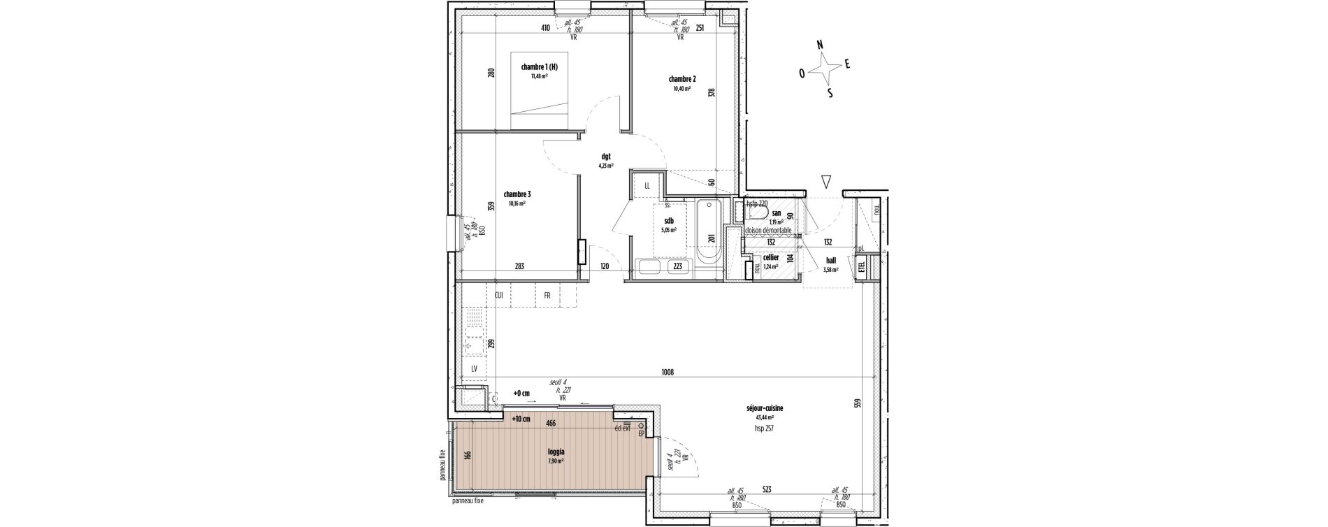Appartement T4 de 90,75 m2 &agrave; Lyon Gerland (7eme)