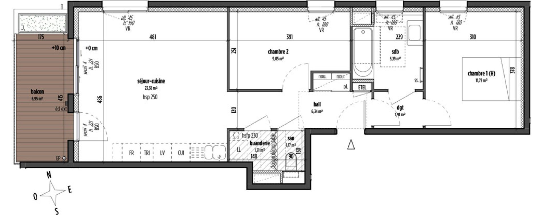 Appartement T3 de 60,46 m2 &agrave; Lyon Gerland (7eme)