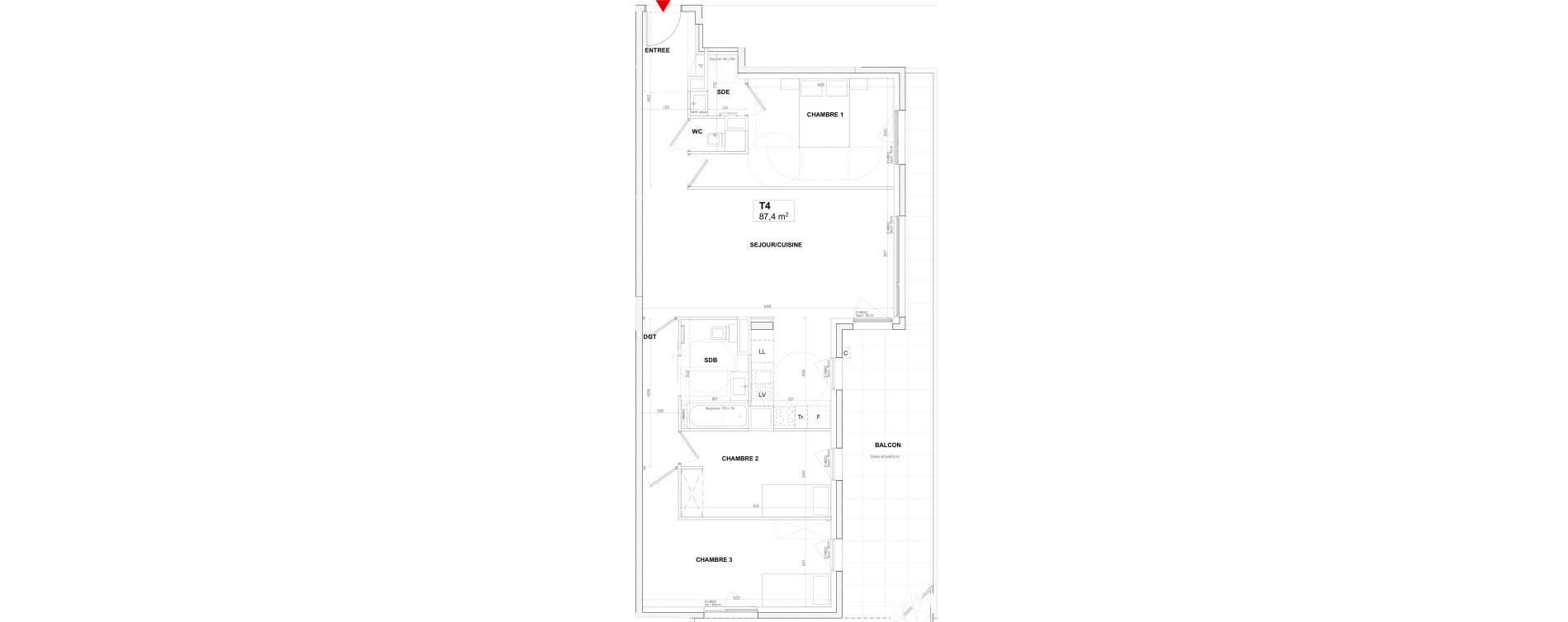 Appartement T4 de 87,40 m2 &agrave; Lyon Gerland (7eme)