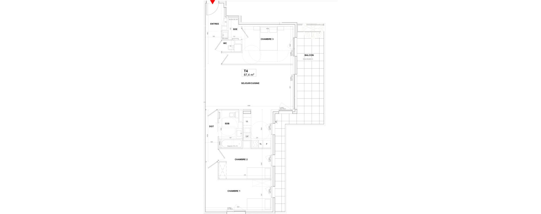 Appartement T4 de 87,40 m2 &agrave; Lyon Gerland (7eme)