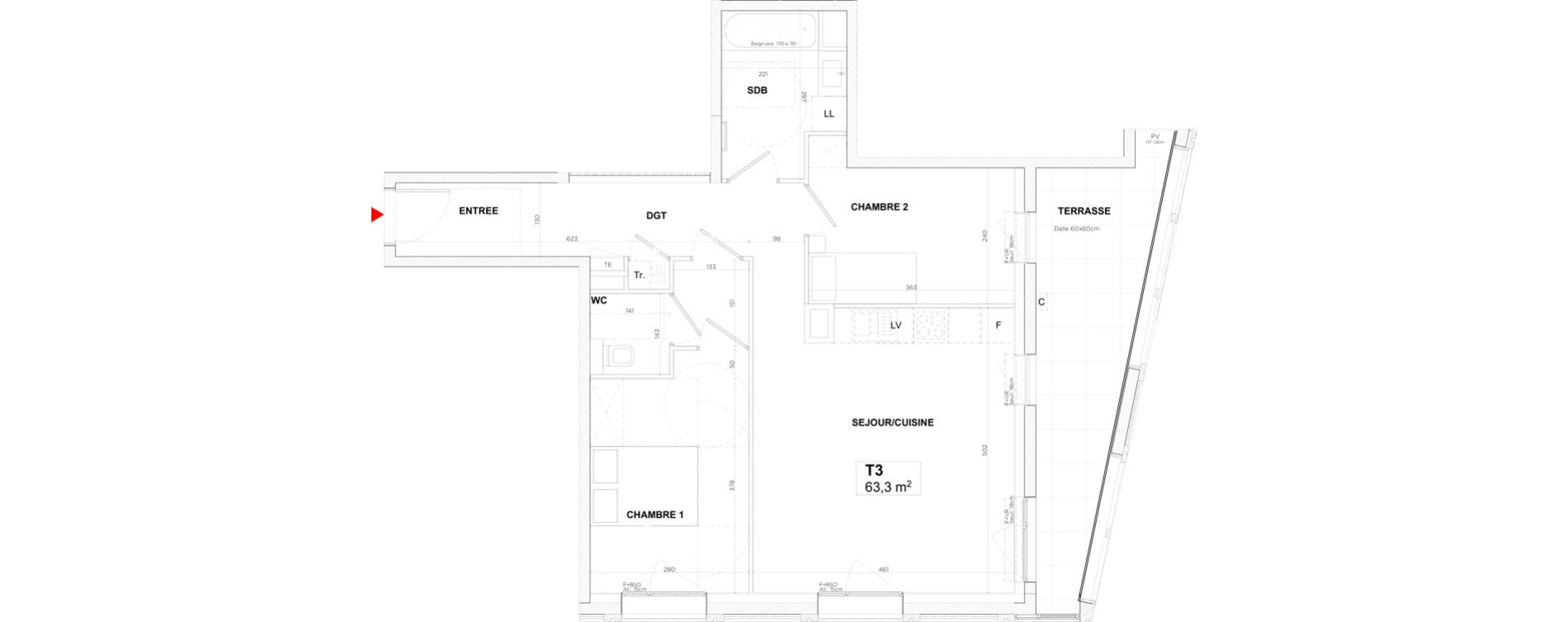Appartement T3 de 63,30 m2 &agrave; Lyon Gerland (7eme)