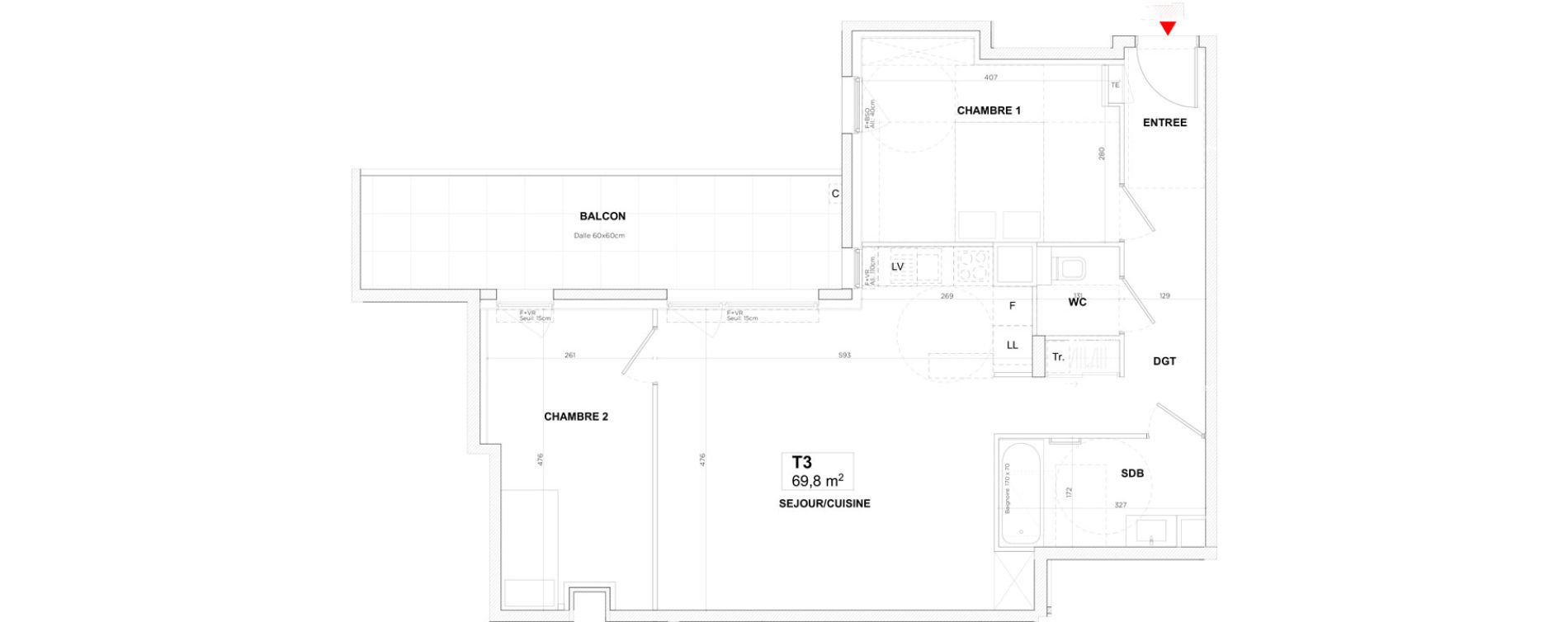 Appartement T3 de 69,80 m2 &agrave; Lyon Gerland (7eme)
