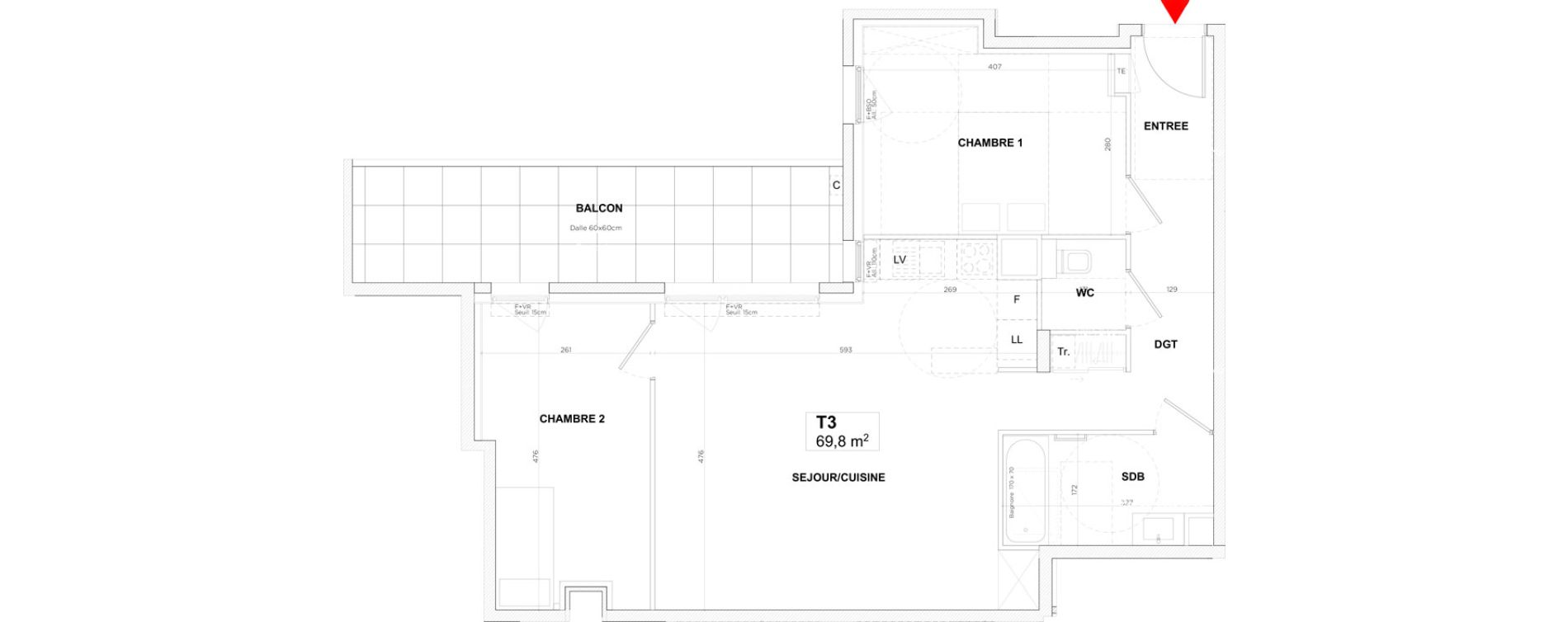 Appartement T3 de 69,80 m2 &agrave; Lyon Gerland (7eme)