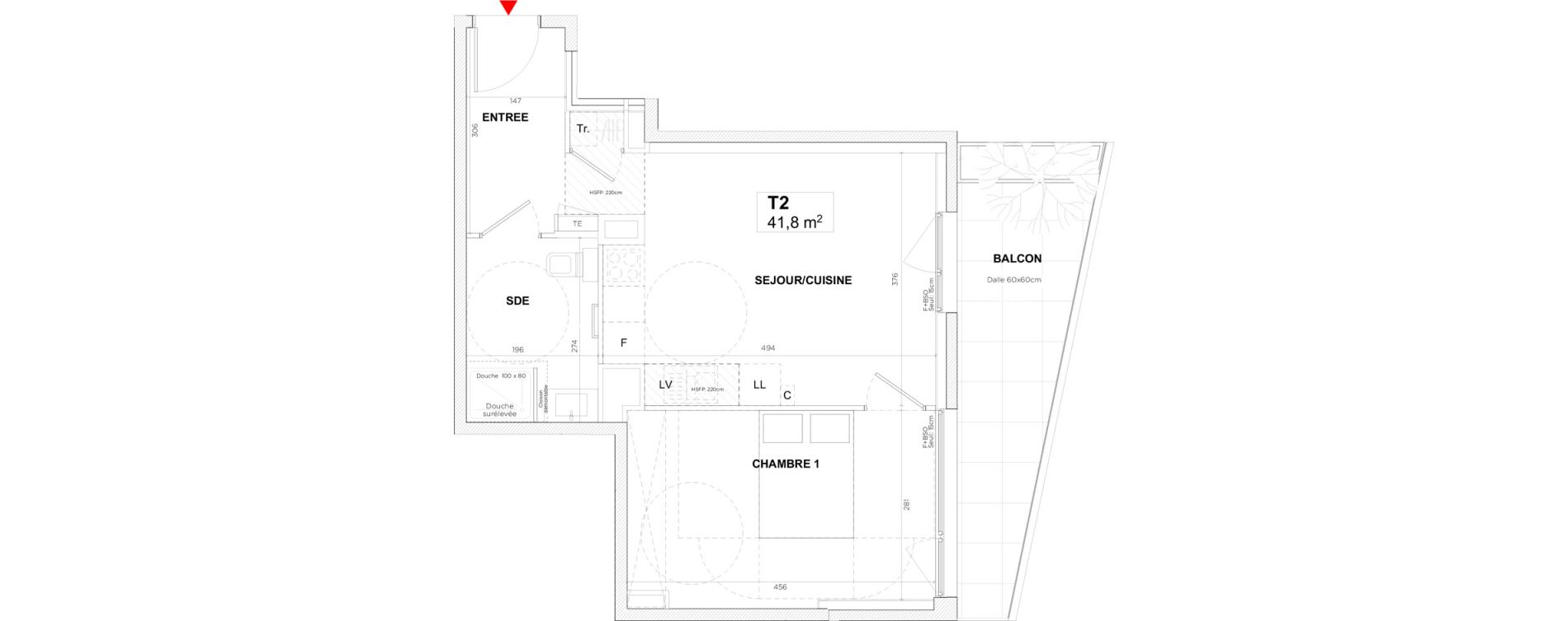 Appartement T2 de 41,80 m2 &agrave; Lyon Gerland (7eme)