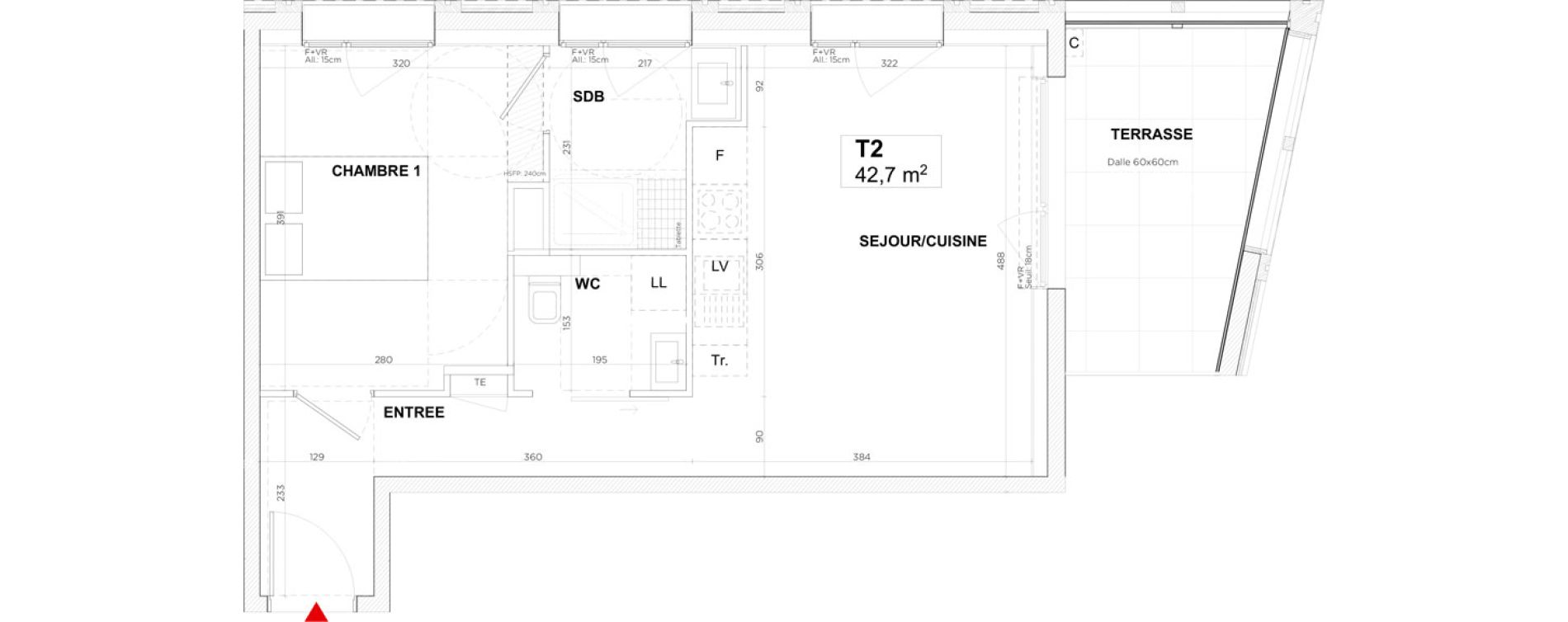Appartement T2 de 42,70 m2 &agrave; Lyon Gerland (7eme)