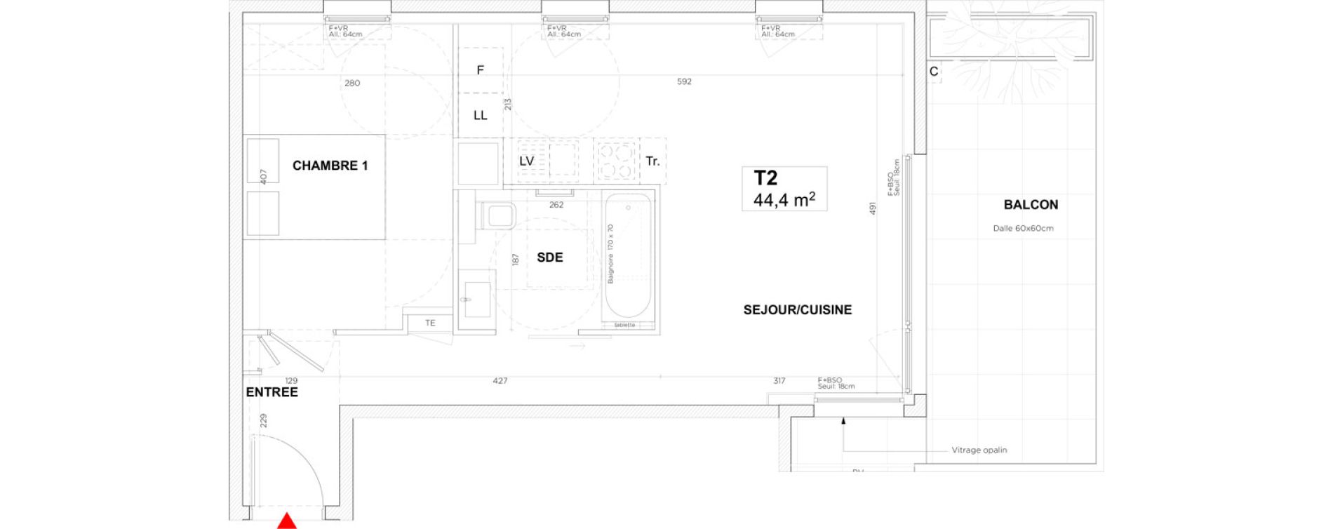 Appartement T2 de 44,40 m2 &agrave; Lyon Gerland (7eme)