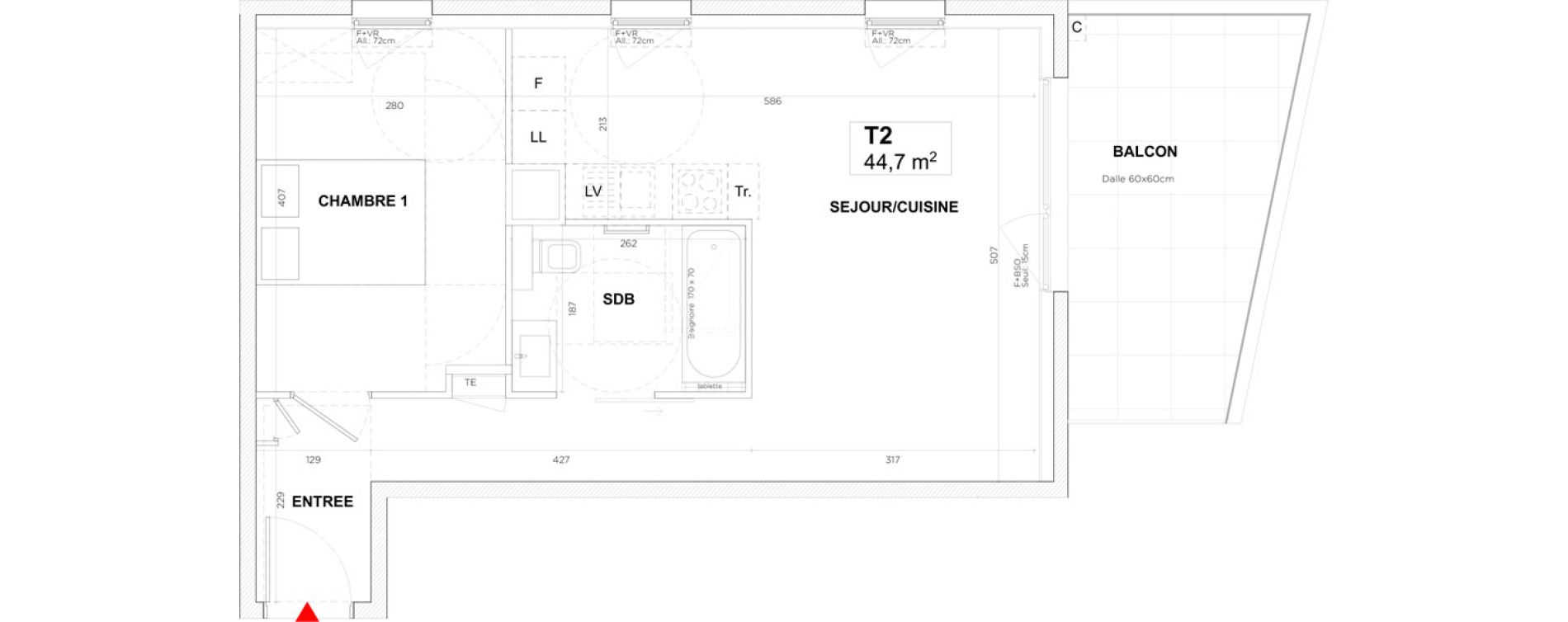 Appartement T2 de 44,70 m2 &agrave; Lyon Gerland (7eme)