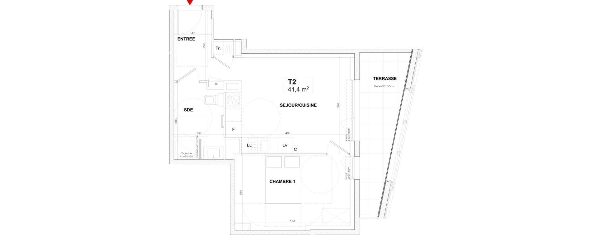Appartement T2 de 41,40 m2 &agrave; Lyon Gerland (7eme)