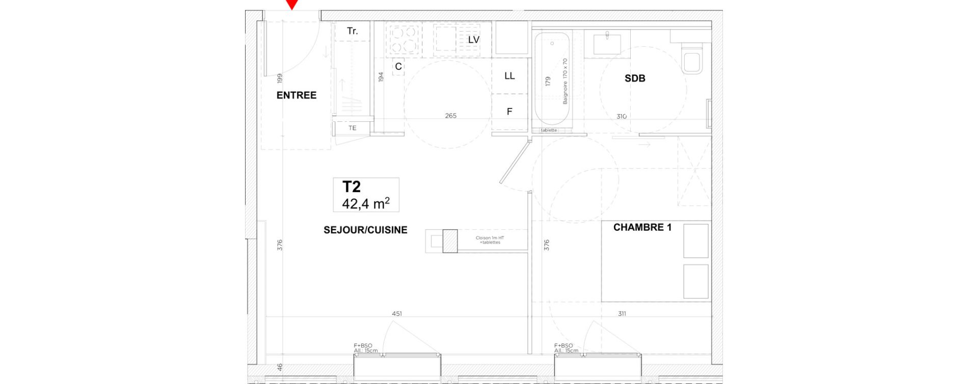 Appartement T2 de 42,40 m2 &agrave; Lyon Gerland (7eme)