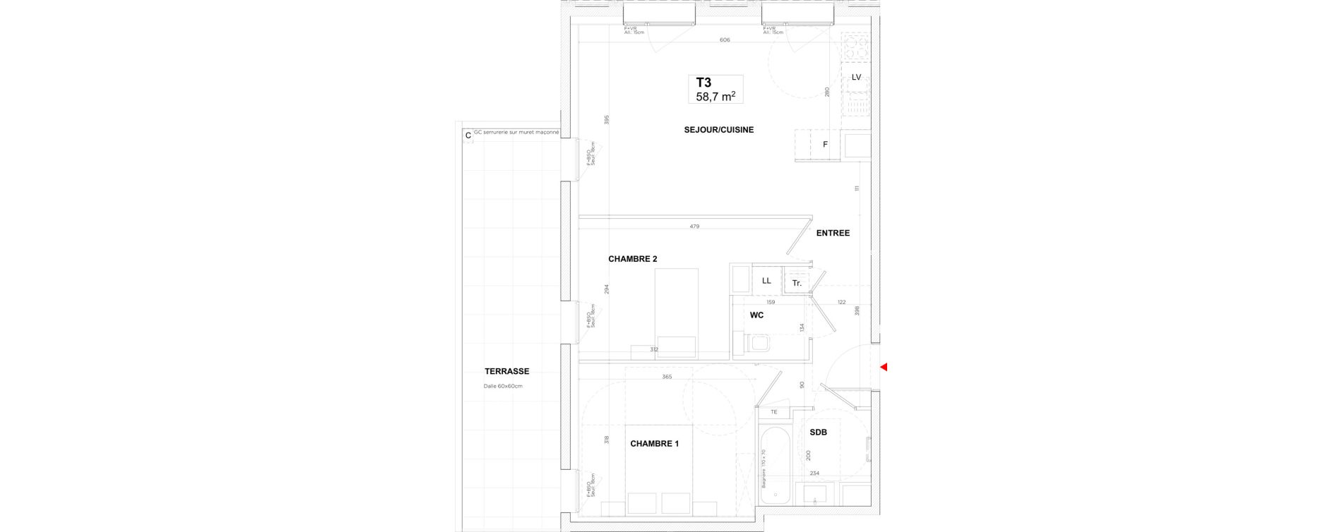 Appartement T3 de 58,70 m2 &agrave; Lyon Gerland (7eme)