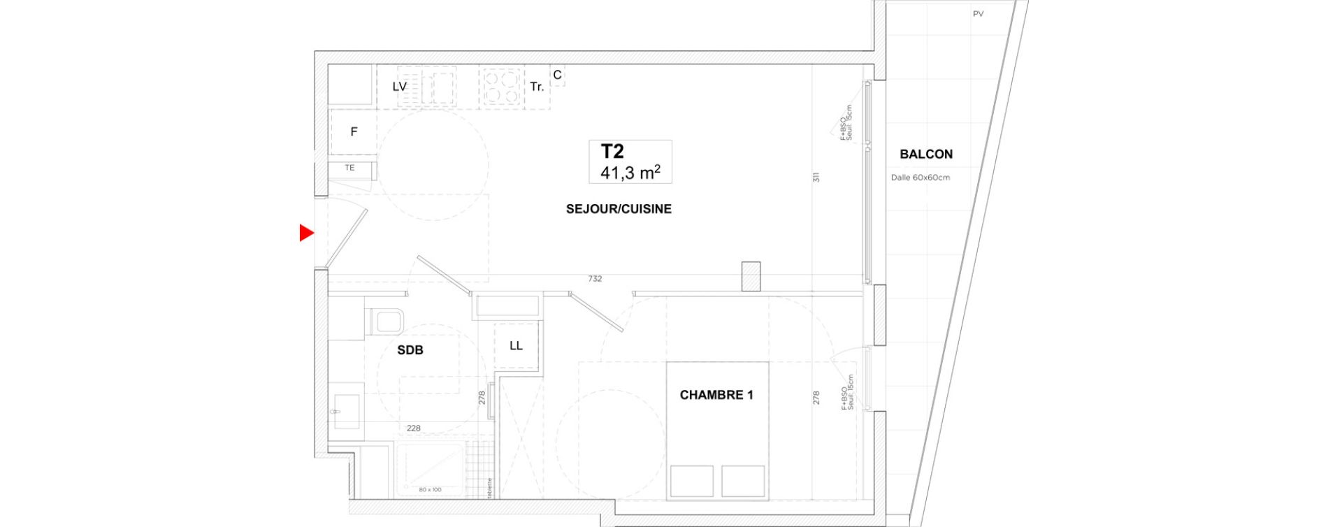 Appartement T2 de 41,30 m2 &agrave; Lyon Gerland (7eme)