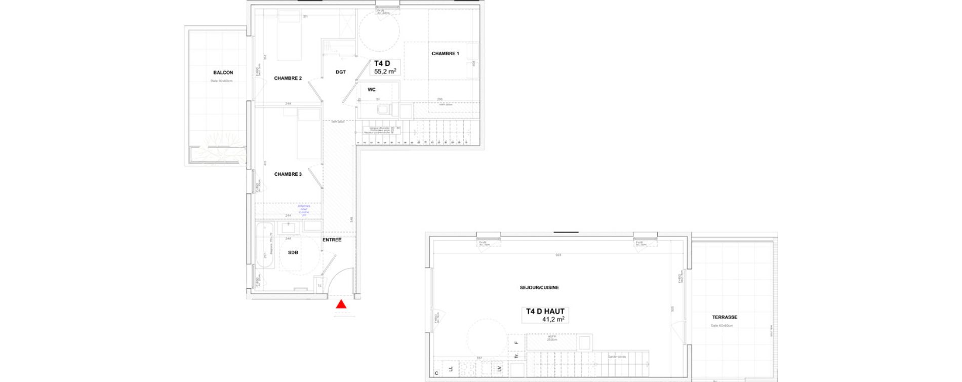 Duplex T4 de 96,40 m2 &agrave; Lyon Gerland (7eme)