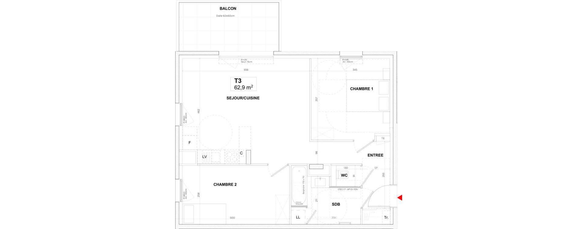 Appartement T3 de 62,90 m2 &agrave; Lyon Gerland (7eme)